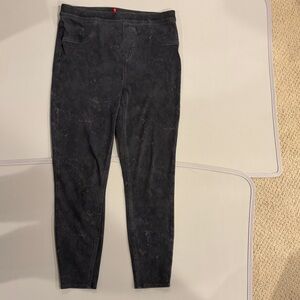 Spanx women’s leggings XL grey mottled grunge jeggings back pockts EUC